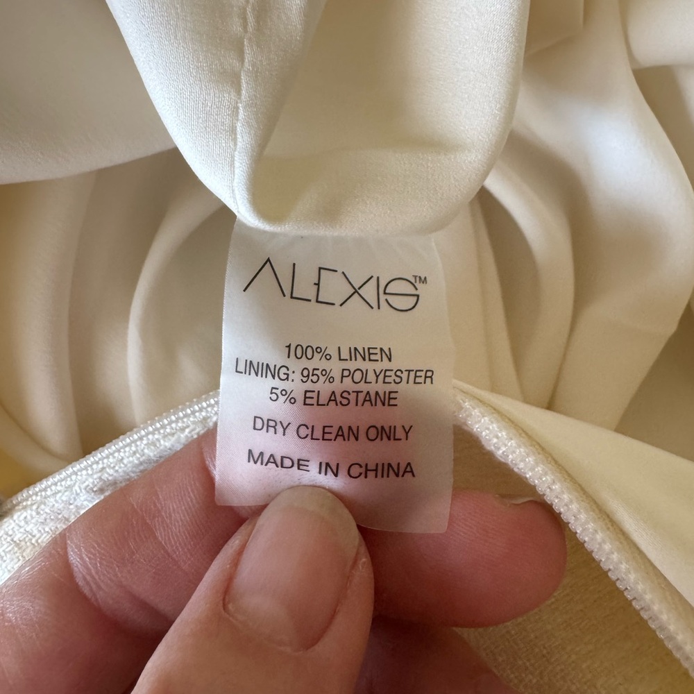 ALEXIS Linen Strapless Wide Leg Jumpsuit Cream Ruffle Top XL (no belt) - Picture 8 of 15
